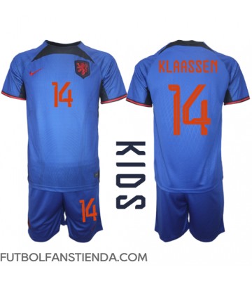 Países Bajos Davy Klaassen #14 Segunda Equipación Niños Mundial 2022 Manga Corta (+ Pantalones cortos)